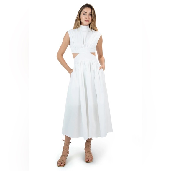 Santella Shop Tina Dress (White Maxi Cotton High Neck Dress) Size S - Picture 2 of 3